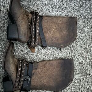 Brown Leather Boots with Braided Straps